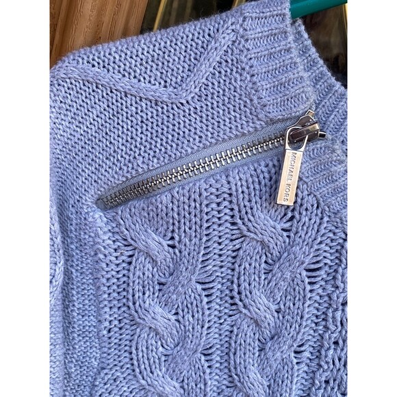 Michael Kors grey cotton blend cable knit sweater zipper accent size Large L - Picture 5 of 7